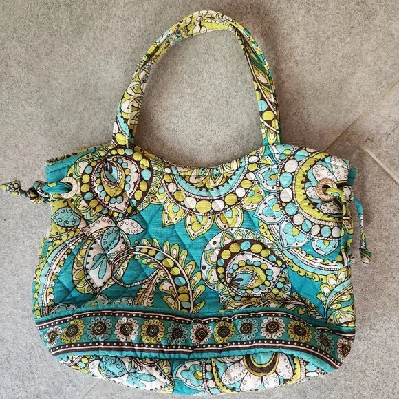 Vera Bradley Peacock Sherry Bag Quilted Blue Green Paisley Purse Handbag Retired - Picture 3 of 11